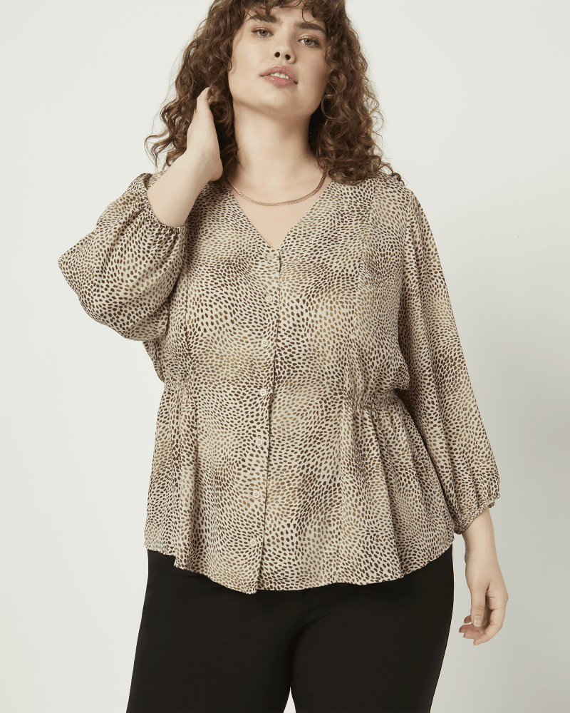 Plus Size Estella Cinched Waist Blouse Tan Black